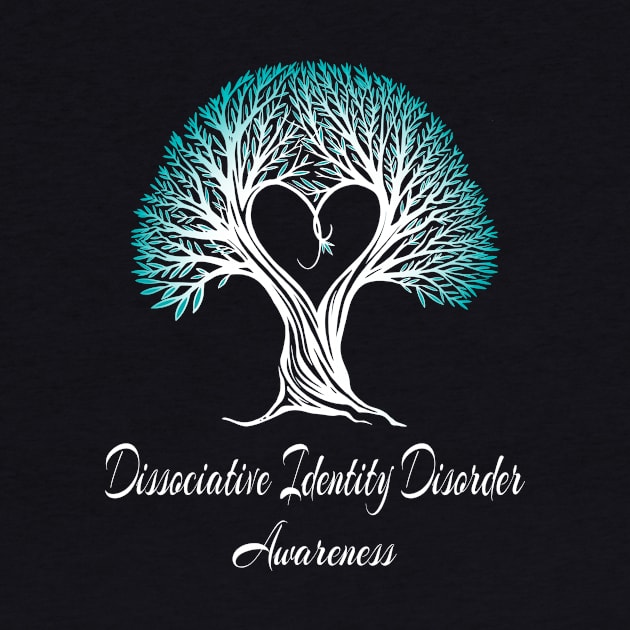 Dissociative Identity Disorder Awareness Teal Ribbon Tree With Heart by MerchAndrey